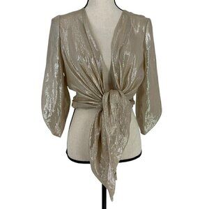 Frascara Silk Sheer Metallic Tied Front Blouse 6 Fairy Coquette Ethereal glam